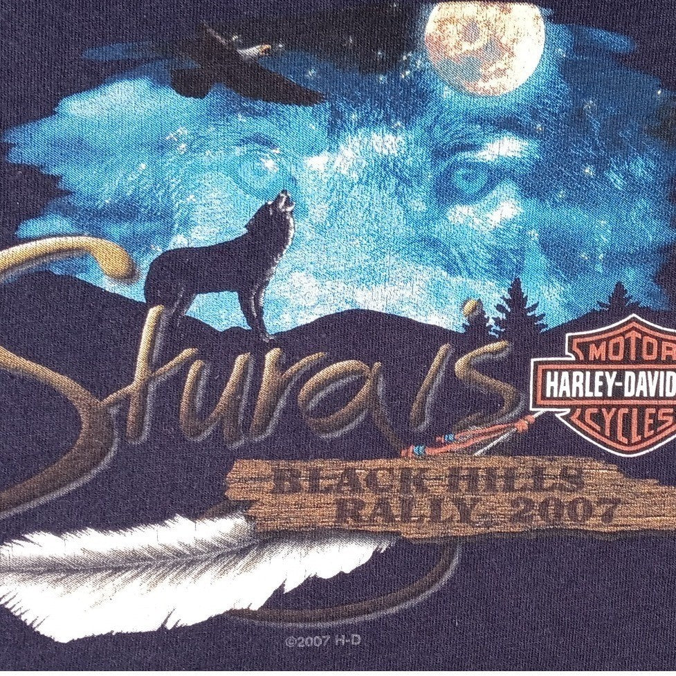 Harley Davidson Sturgis Black Hills Rally 2007 T Shirt Men Large Blue Wolf Moon