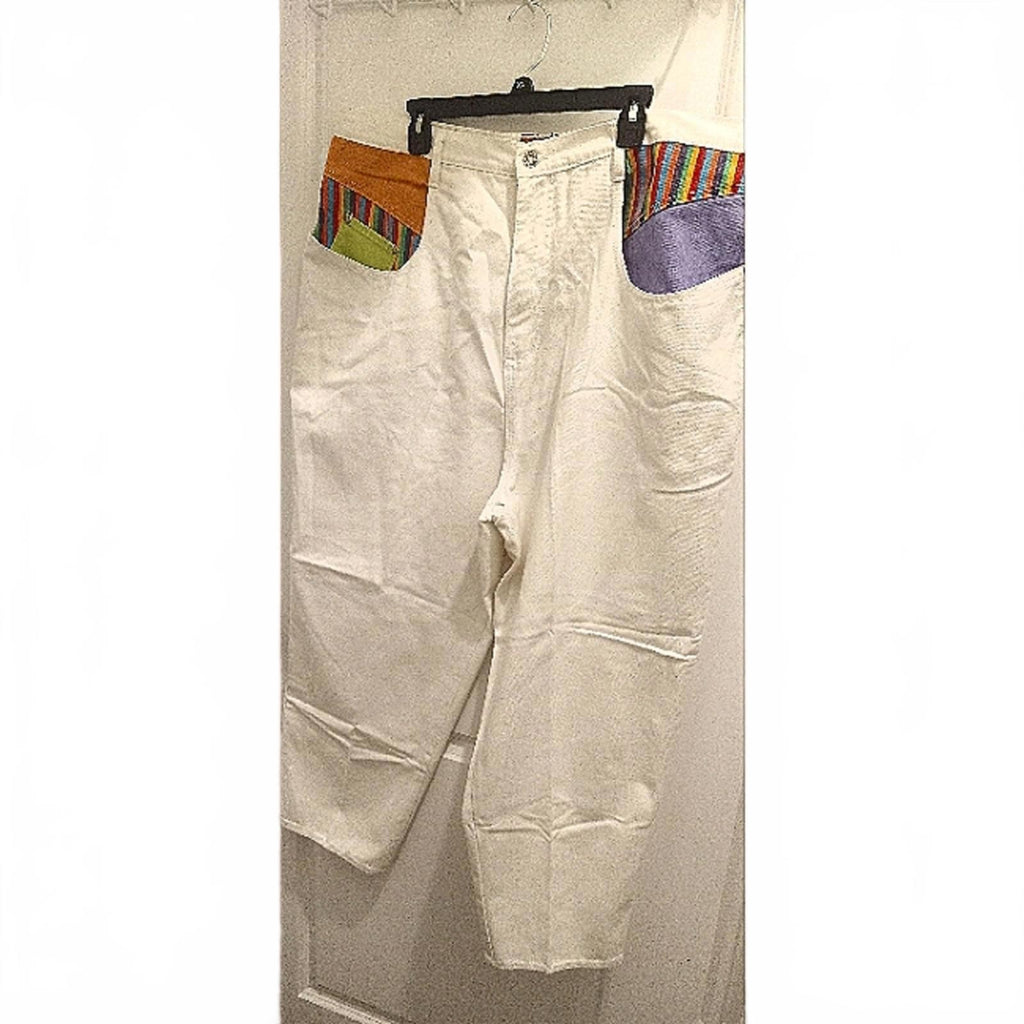 Women's Casual White Pants with Colorful Pocket Accents