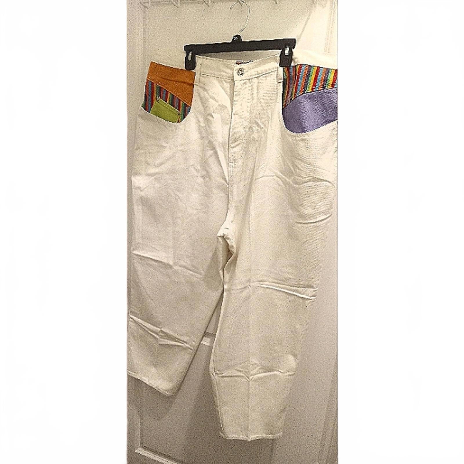 Women's Casual White Pants with Colorful Pocket Accents