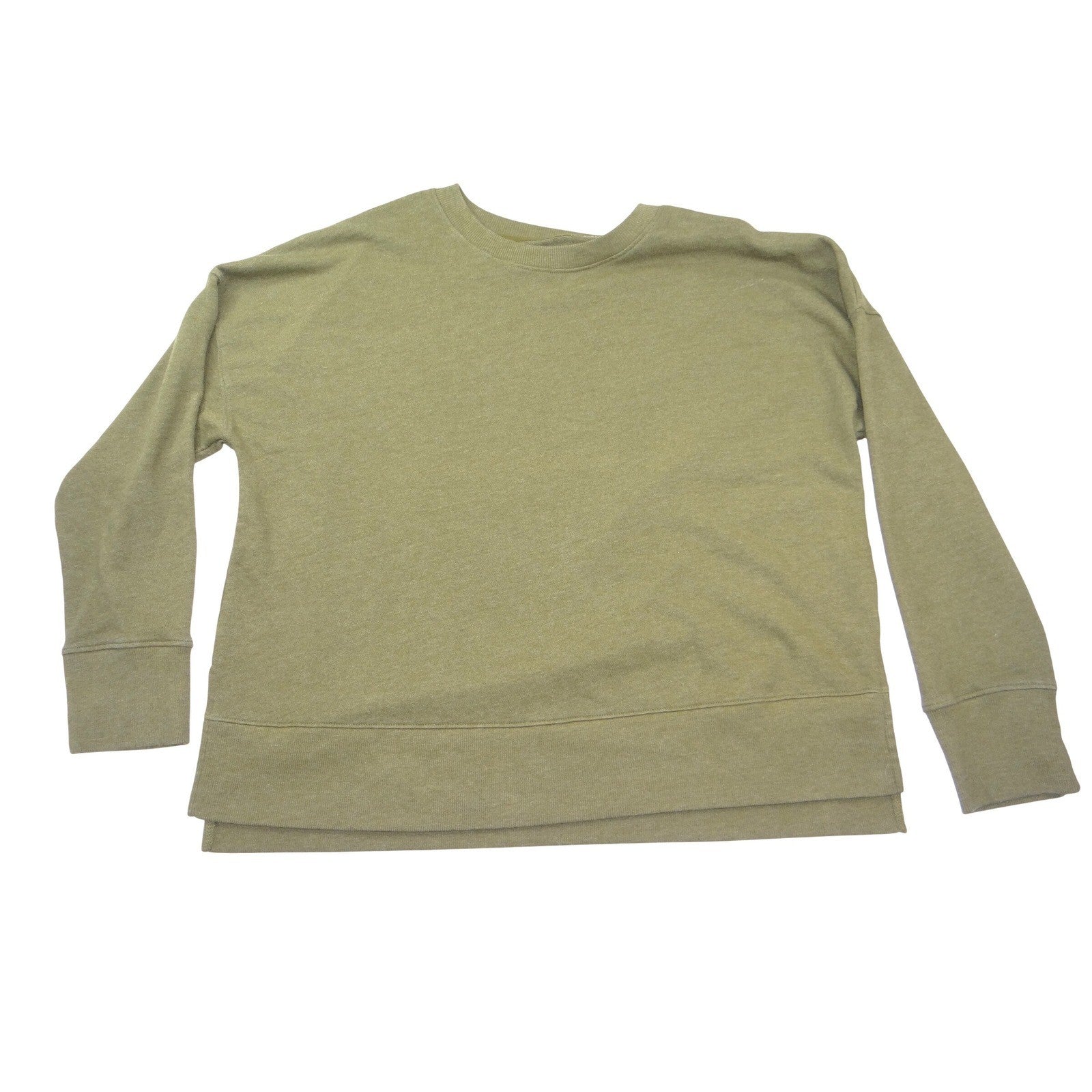 Time and Tru Womens XL Olive Green Heathered Crew Neck Sweatshirt High Low Hem