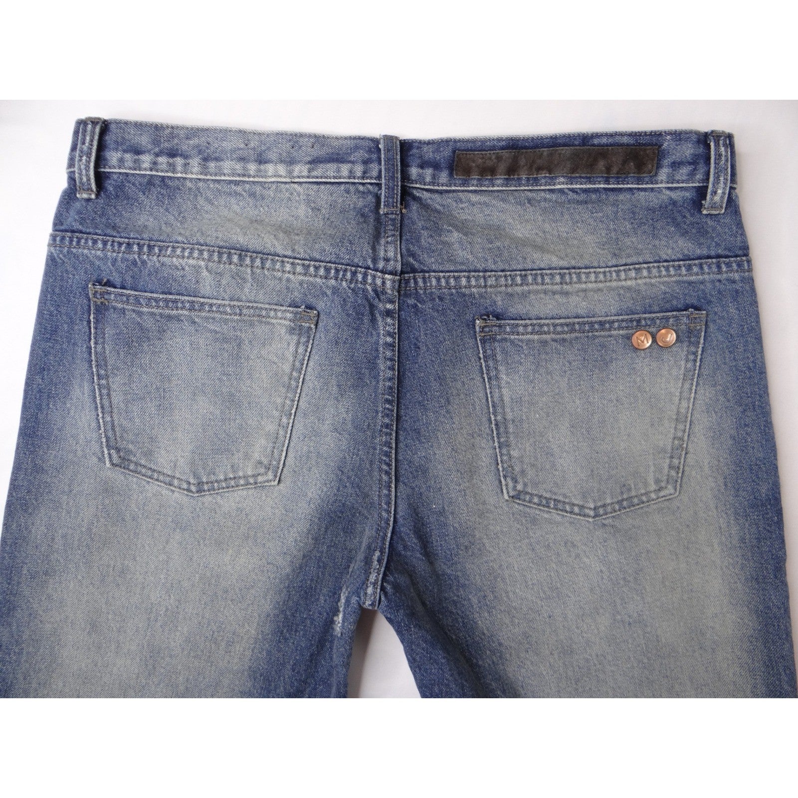 Marc Jacobs Men's Distressed Blue Denim Jeans Button Fly Straight Leg Size 36