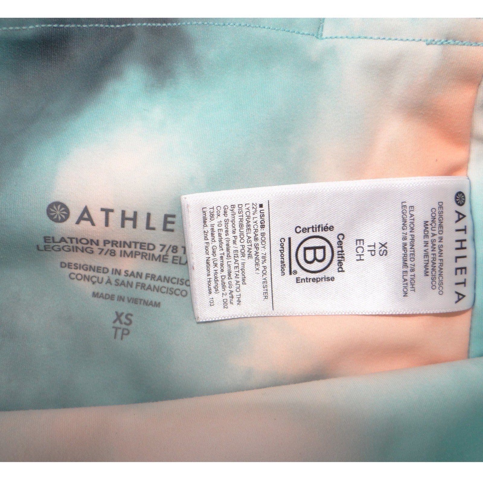Athleta Elation Printed 7/8 Tight Leggings XS Teal Orange Tie Dye High Rise Yoga