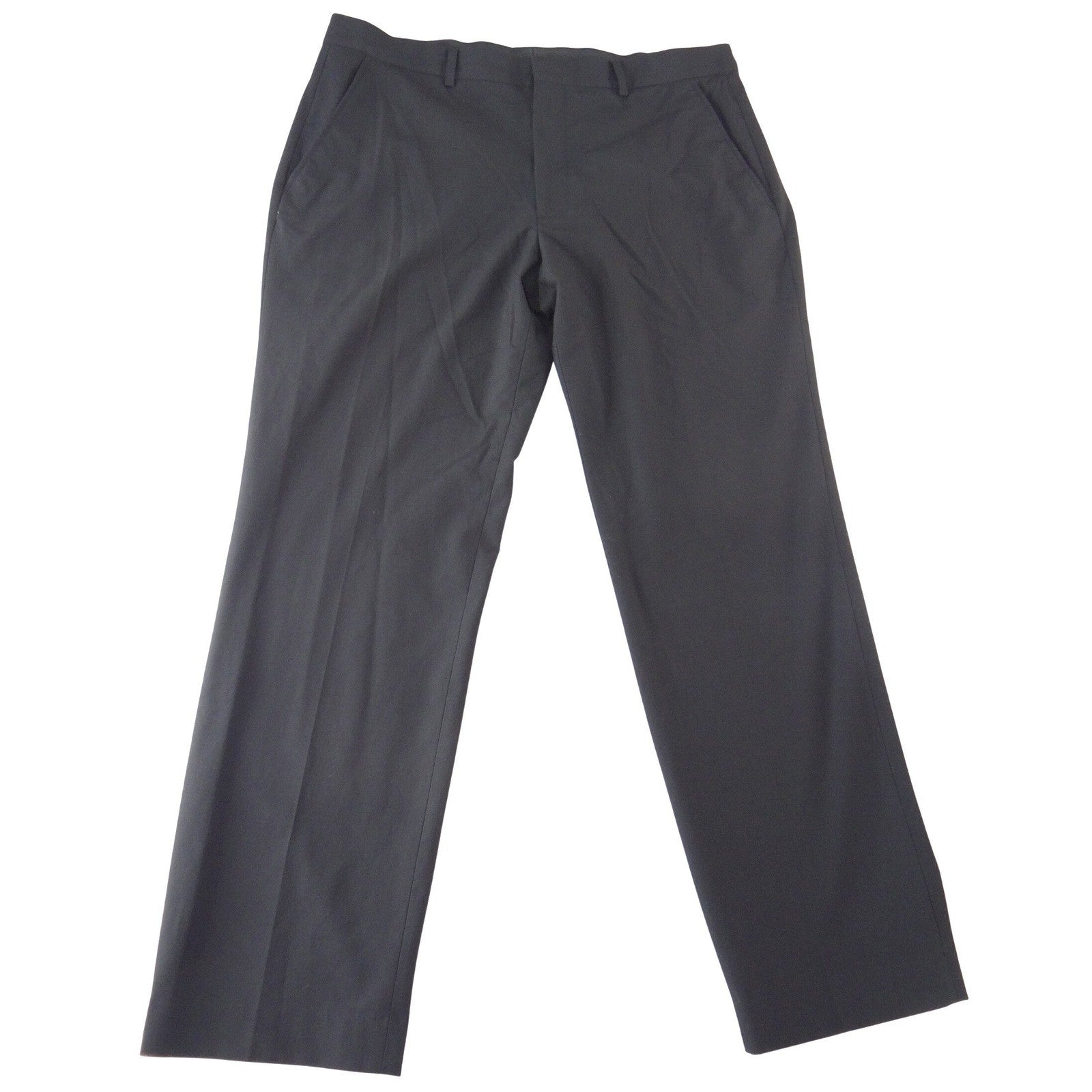 J.Ferrar Mens Slim Fit Dress Pants Black 36x30 Flat Front Stretch Trousers
