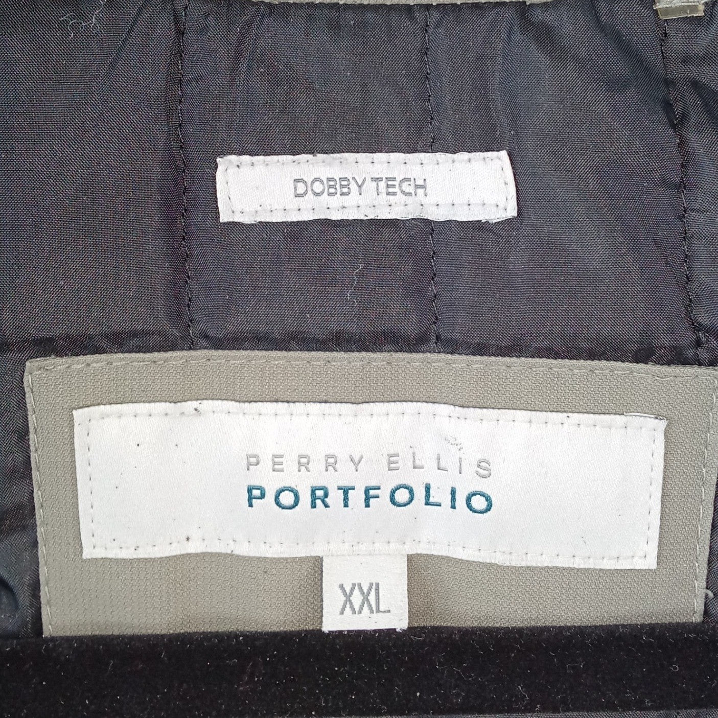 Perry Ellis Portfolio Dobby Tech Jacket Mens XXL Olive Taupe Full Zip Quilted