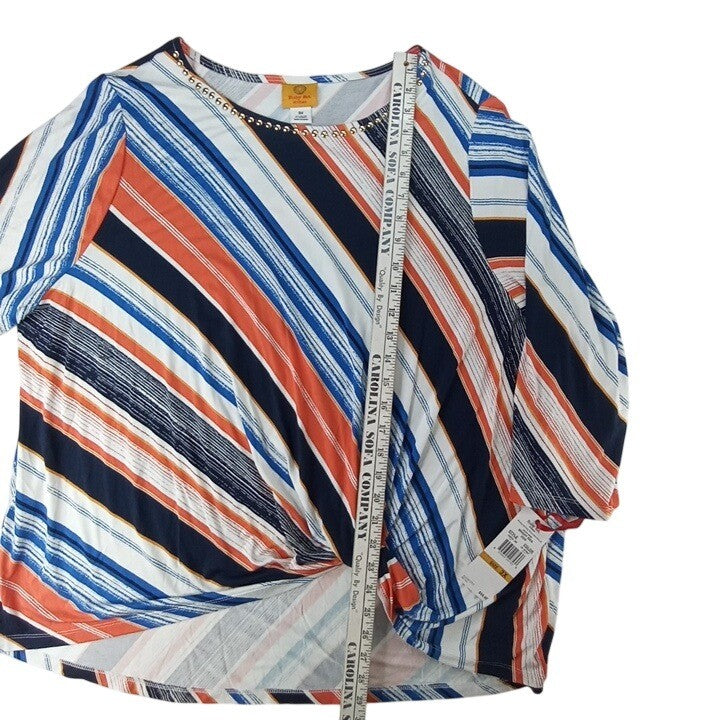 NWT Ruby Rd Woman Bright Idea Striped Twisted Front Top 3X