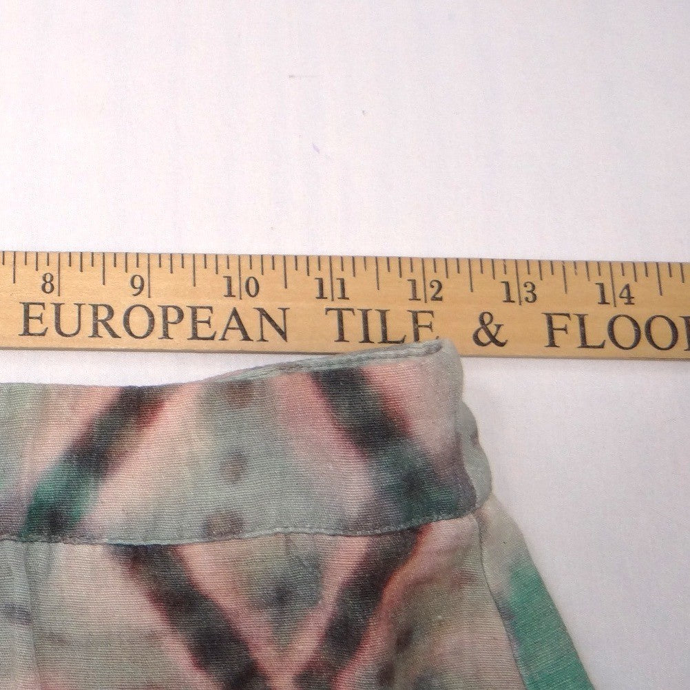 Pull&Bear Womens XS Geometric Tie Dye Wide Leg Pants Green Mauve High Rise Boho