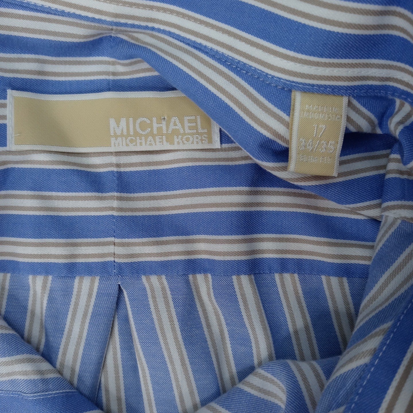 Michael Michael Kors Mens Blue Stripe Button Down Dress Shirt Size 17 34/35