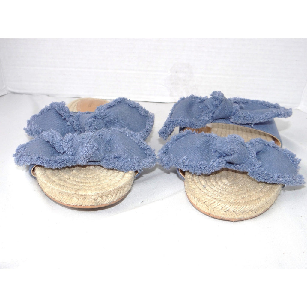 B Blass Womens Blue Frayed Bow Espadrille Slide Sandals Flat Jute Size 7.5M 38