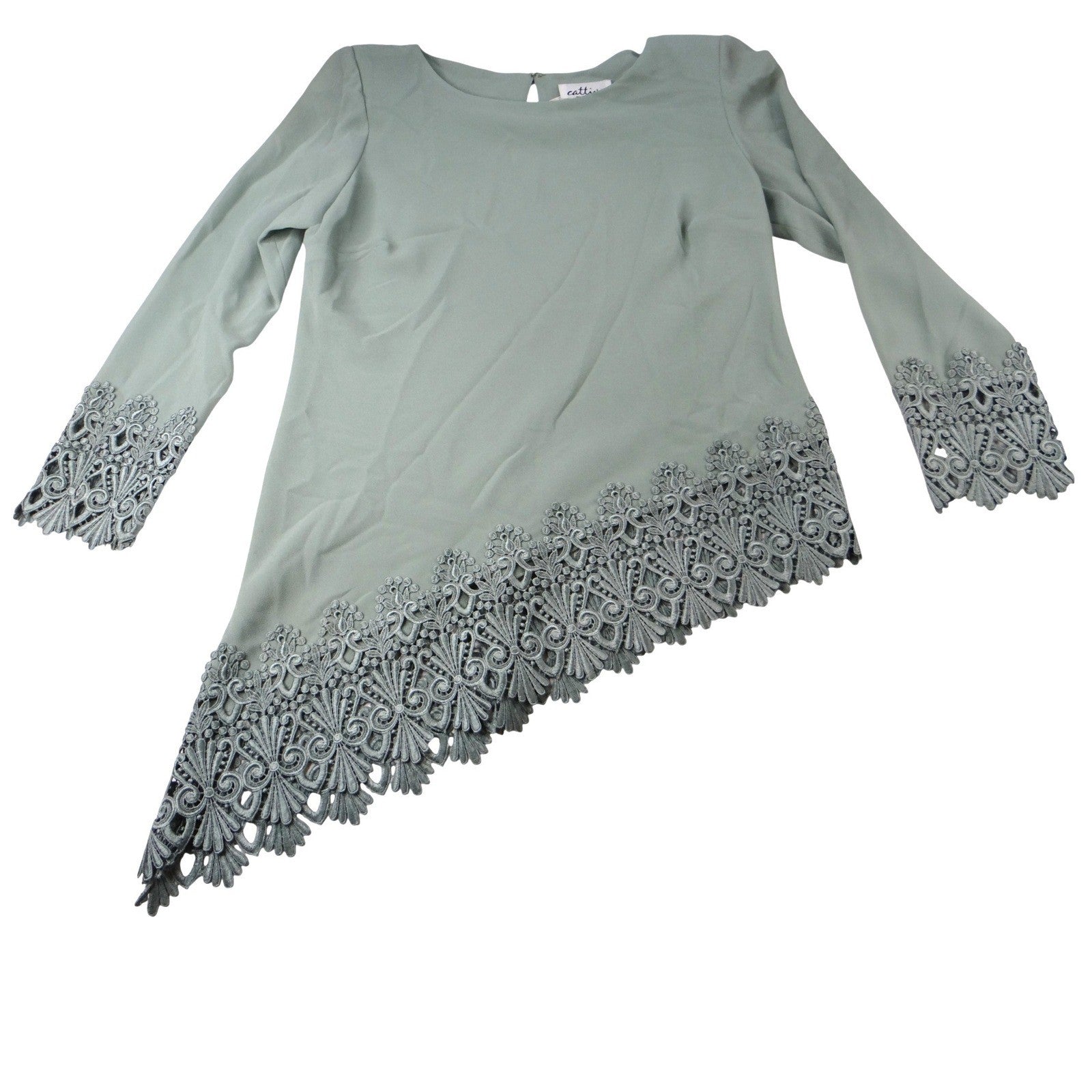 Vintage Cattiva New York Womens Mint Green Lace Trim AsymmetricalTop Sz 14