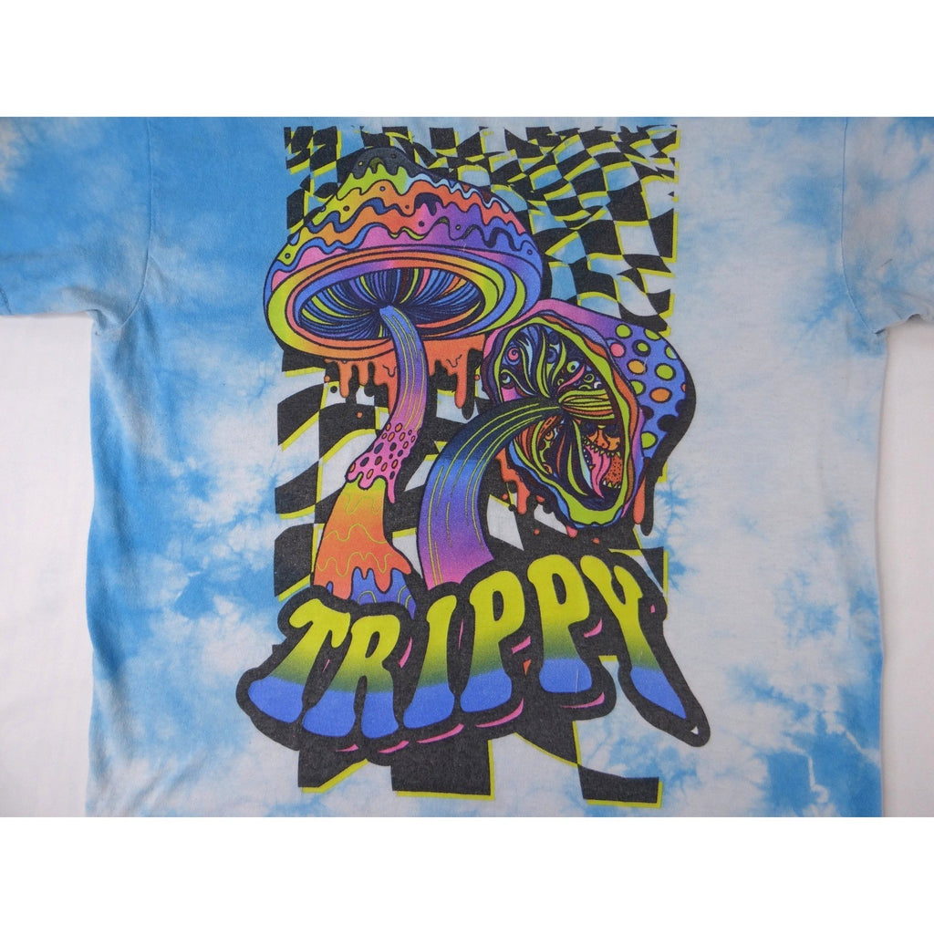Gildan Tie Dye Mushroom Trippy Graphic Tee Shirt Blue White Size Medium