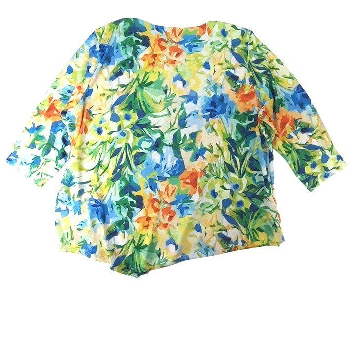 Alfred Dunner Woman 3X Floral Print Rhinestone Neckline 3/4 Sleeve Top