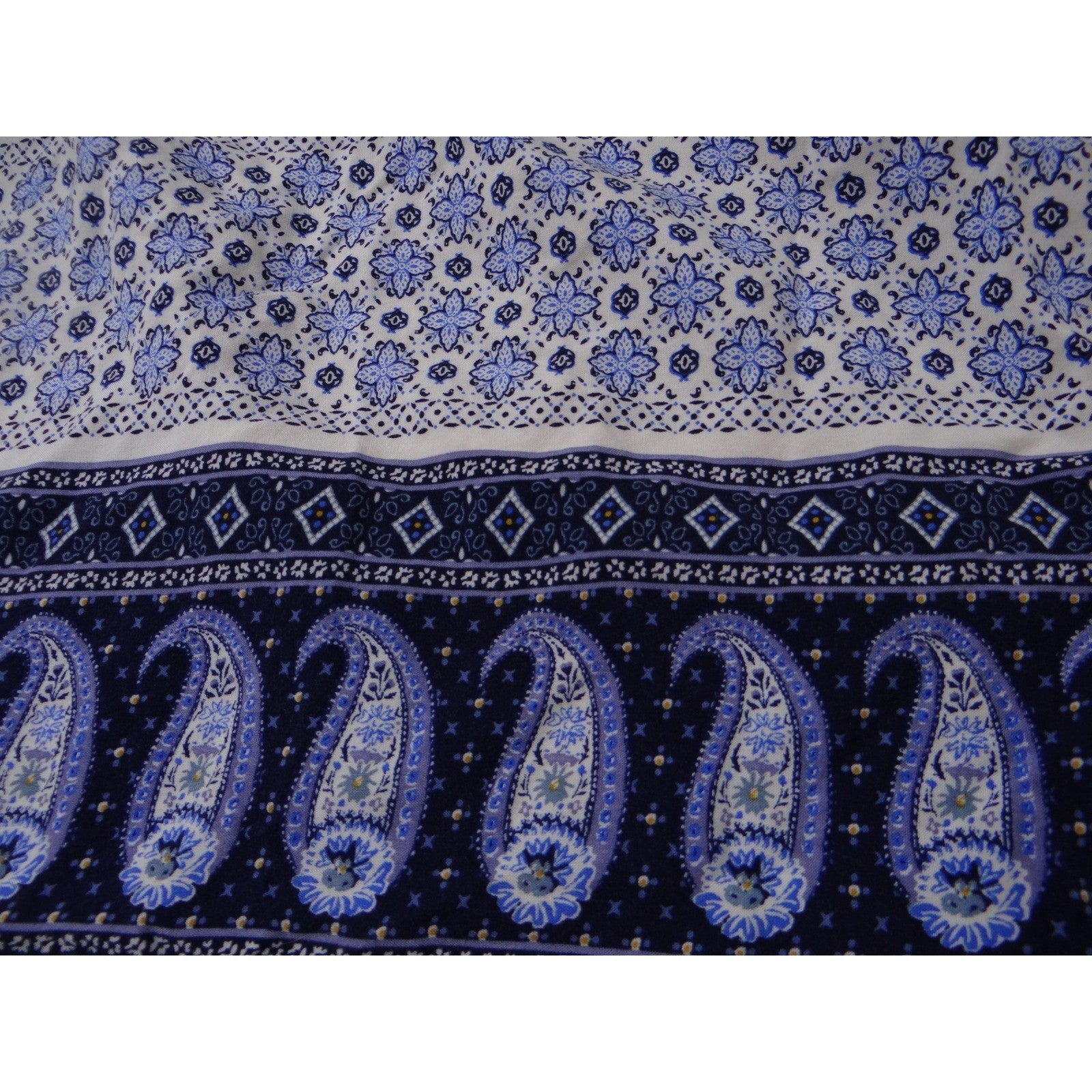 Old Navy Girls Size L 10 12 Blue White Paisley Floral Print Boho Blouse Top