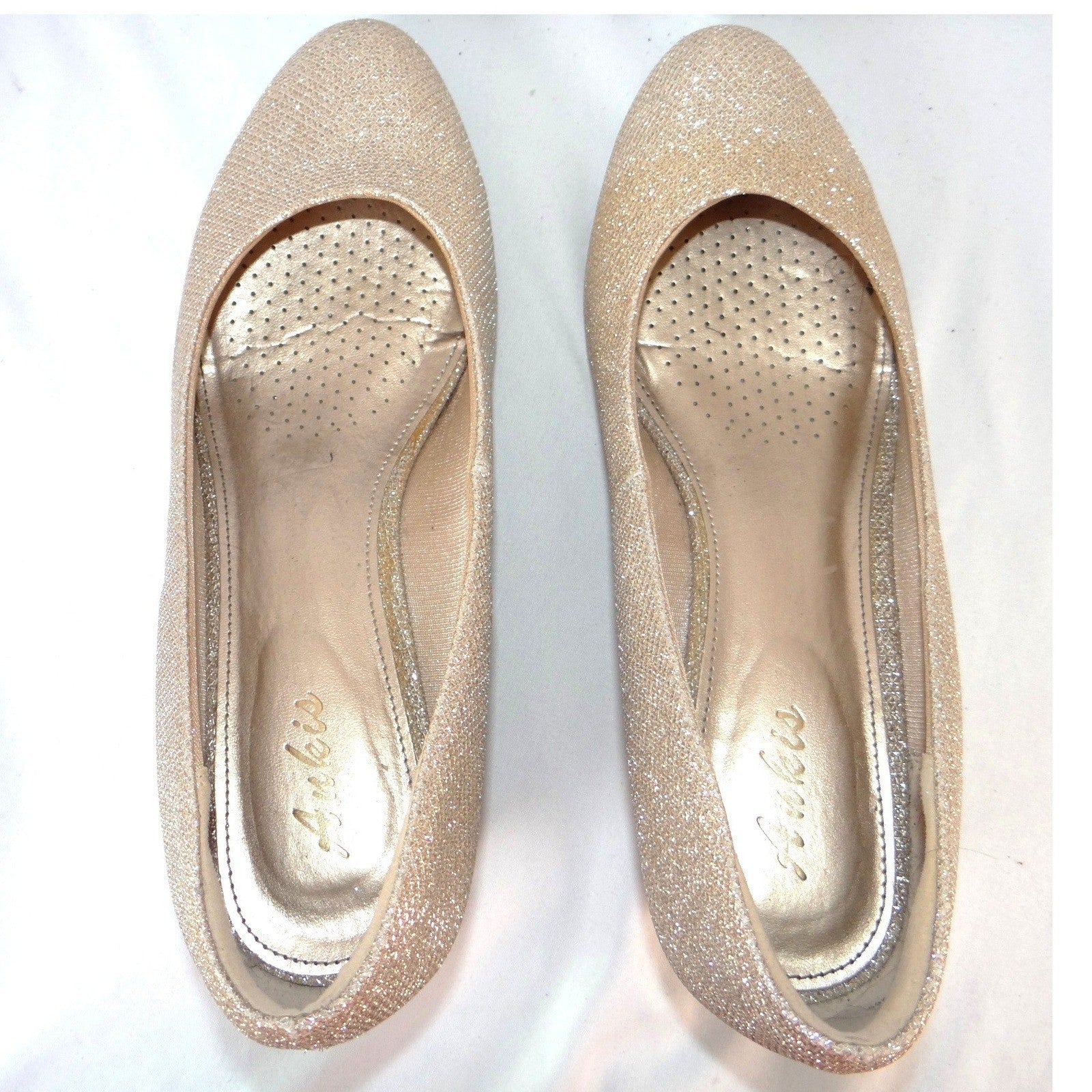 Ankis Womens Gold Glitter Wedge Pumps Round Toe Shimmer Formal Shoes Size 9.5