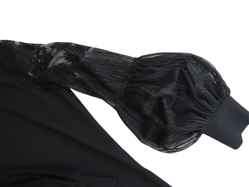 Chic Black Mock Neck Top with Lace Puff Sleeves