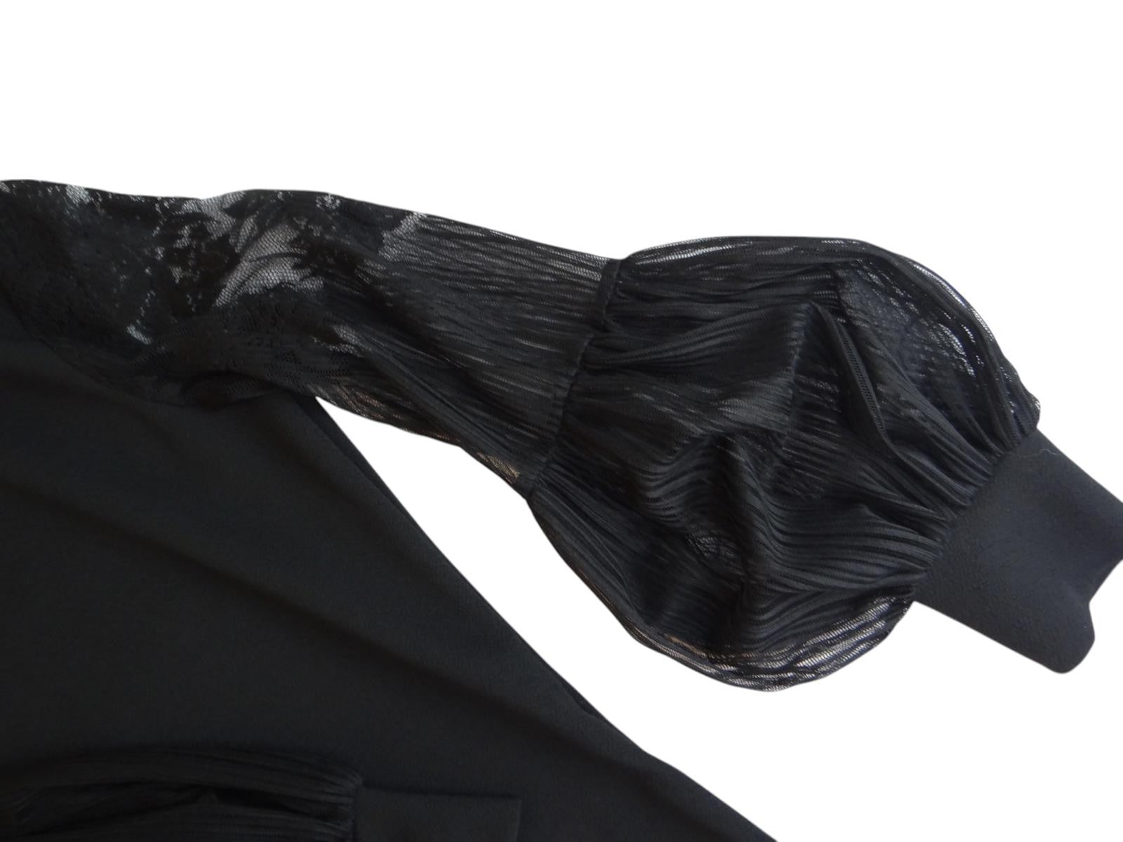 Chic Black Mock Neck Top with Lace Puff Sleeves