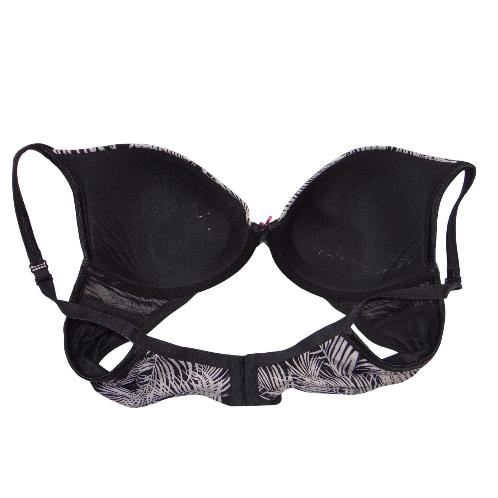 Cacique Black White Tropical Palm Leaf Print Underwire Plunge Bra 44B