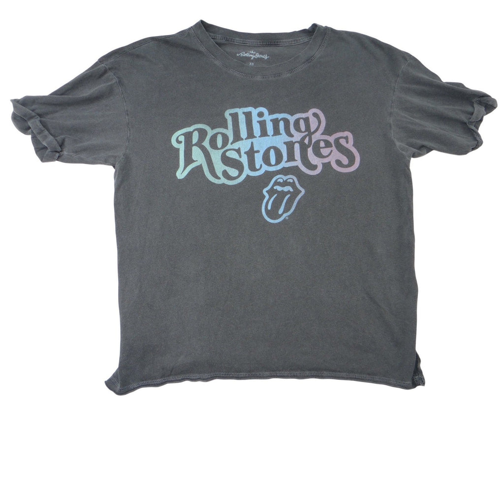 The Rolling Stones Logo T Shirt Gray Short Sleeve Cotton Blend Graphic Tee XS
