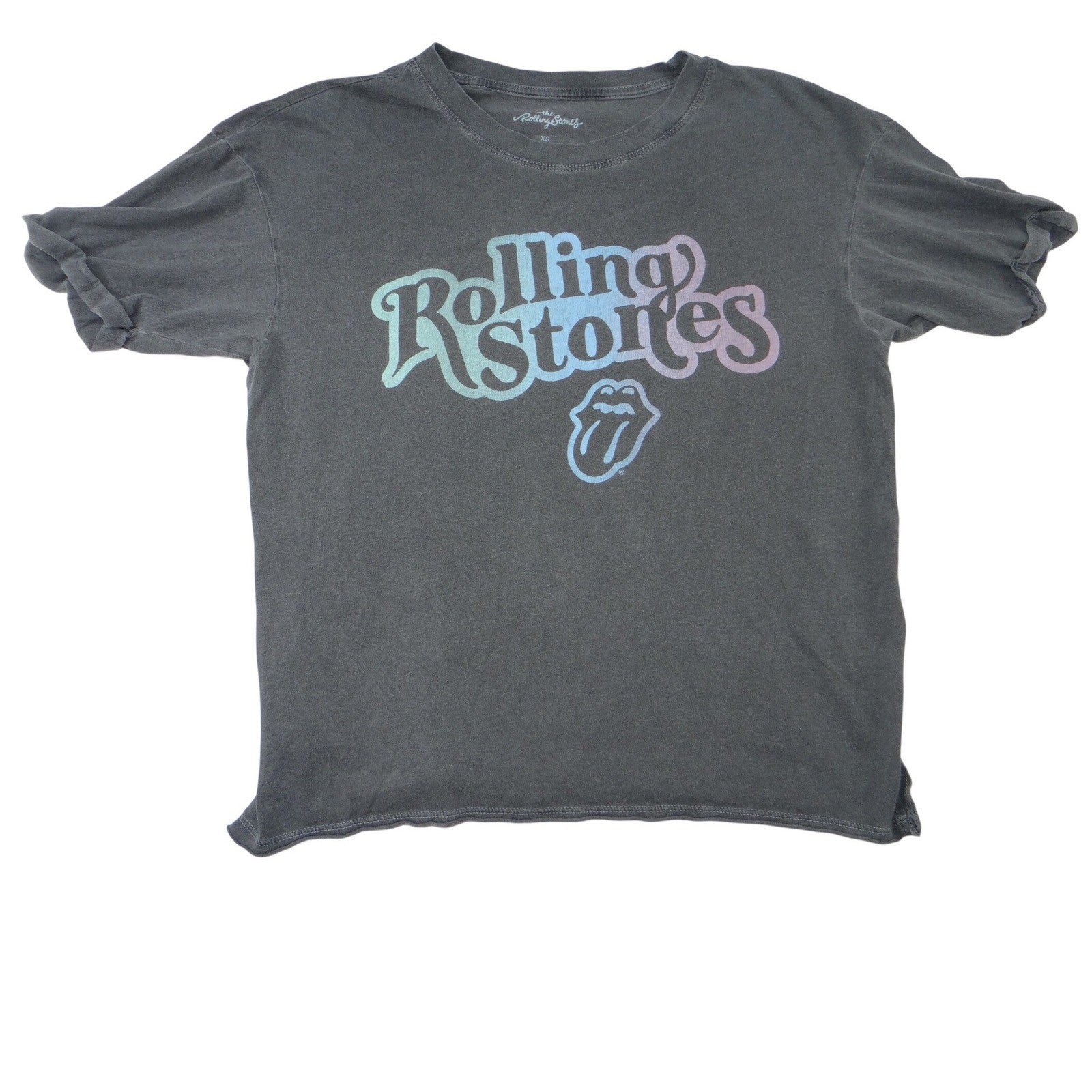 The Rolling Stones Logo T Shirt Gray Short Sleeve Cotton Blend Graphic Tee XS