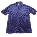 Hoax Vintage Navy Blue Crushed Velvet Button Down Shirt Short Sleeve Medium