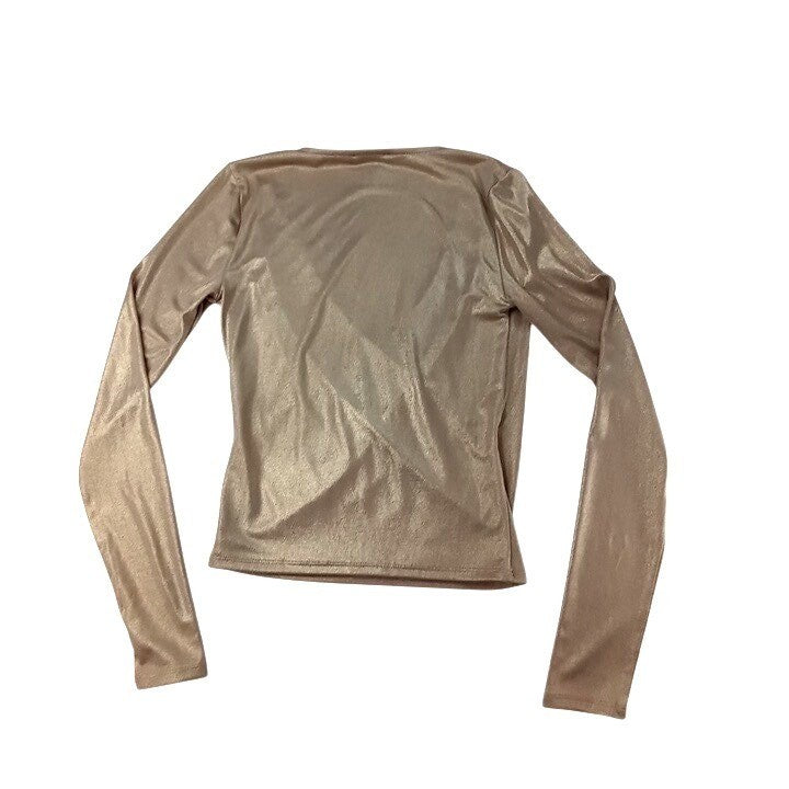 Forever 21 Metallic Wrap Long Sleeve Top Gold Shimmer Glam Party