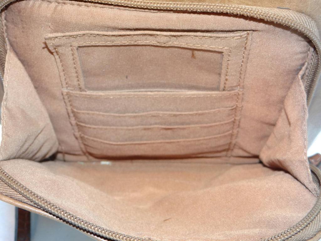 Brown Leather Women's Crossbody Bag with Multiple Zippered Compartments