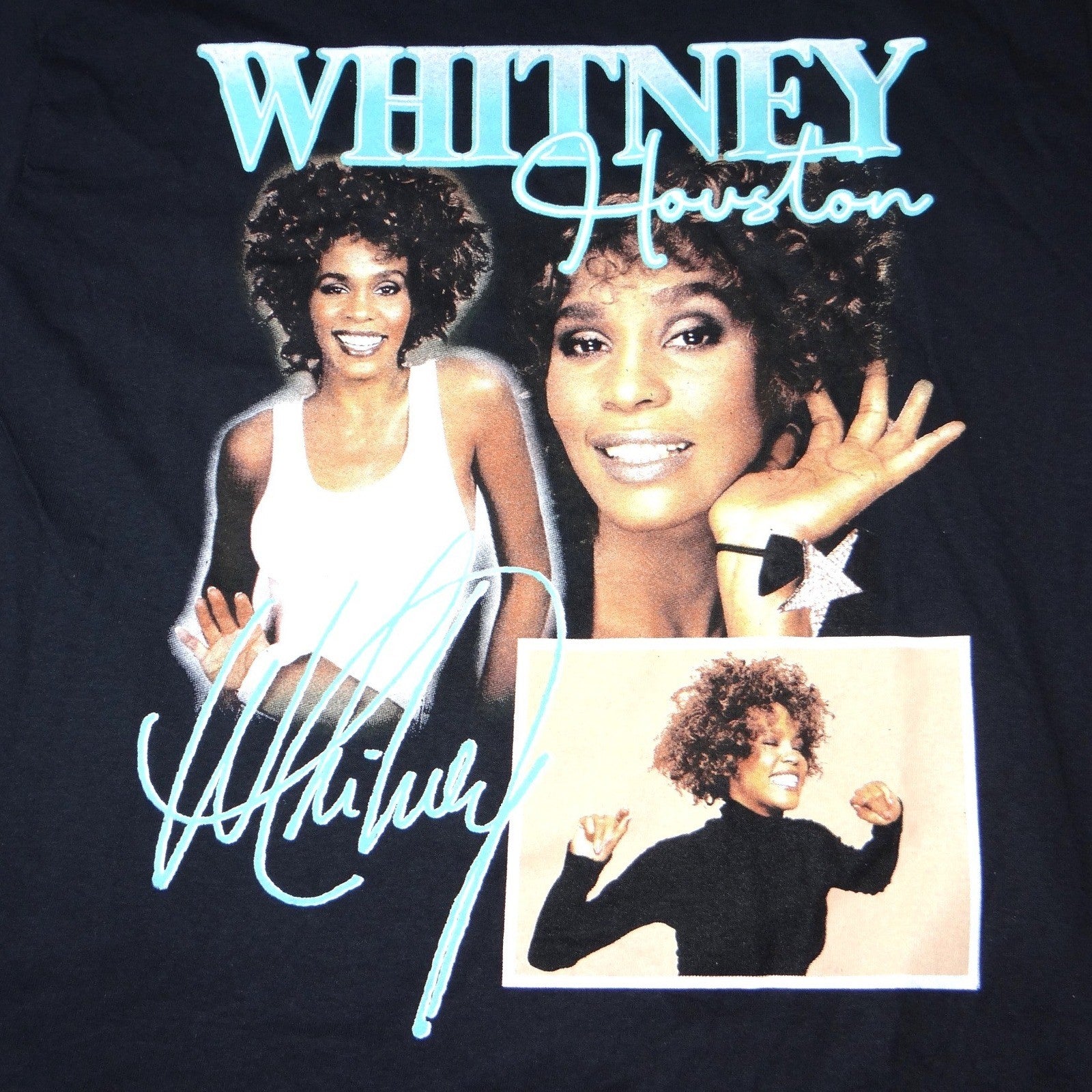 Whitney Houston Graphic T Shirt Black Cotton Short Sleeve Women's Size M NWOT