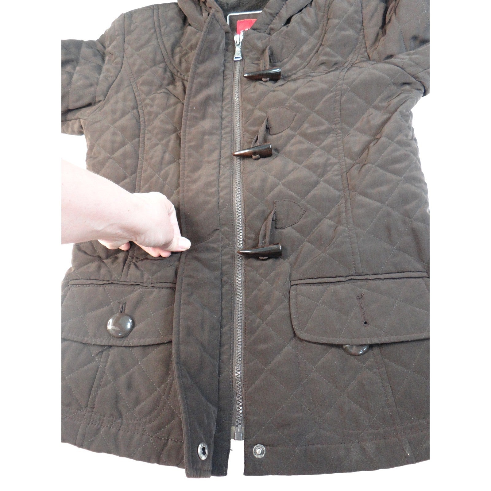 Esprit Quilted Hooded Toggle Jacket Brown Women's Size Medium Cozy Warm Winter
