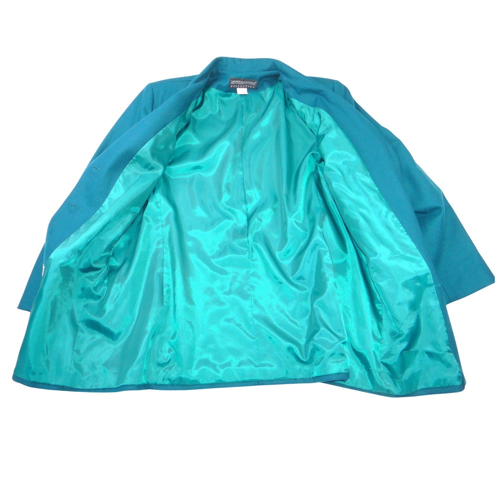 VTG Lauren Alexandra Collection Teal Wool Blazer Jacket Womens Size 14 USA Made