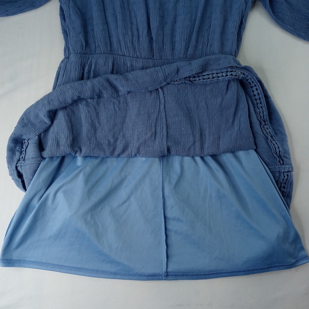Lucky Brand Blue Textured Embroidered Tassel Tie Neck Dress - Youth Size XL