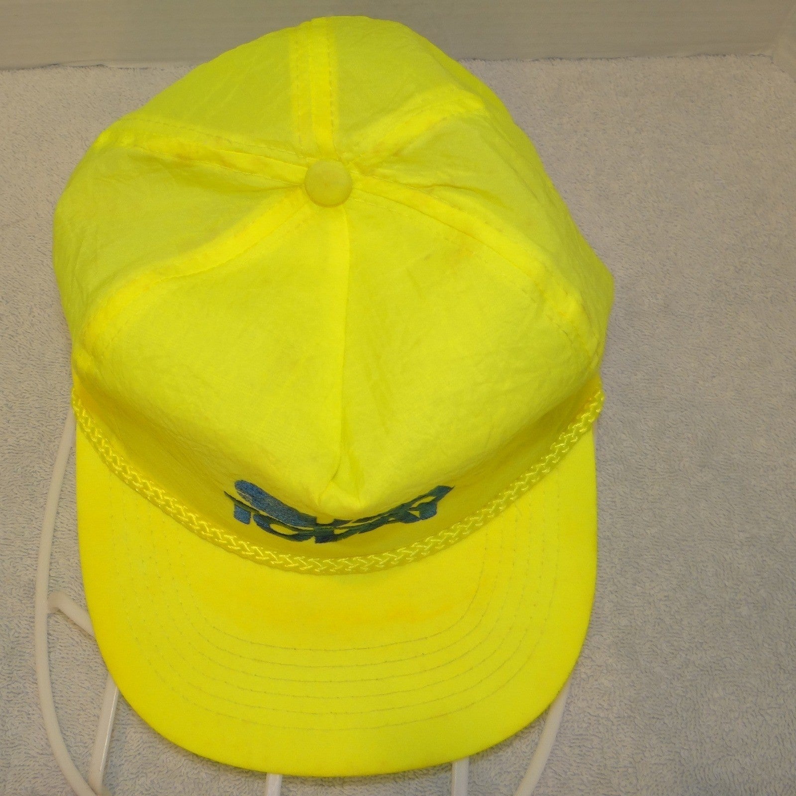Vintage USA Today Hat Neon Yellow Nylon Rope Snapback Cap 90s Media Promo
