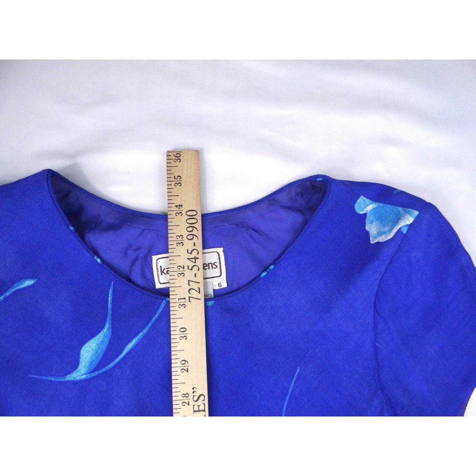 Karin Stevens Royal Blue Floral Short Sleeve Knee Length Dress Women Size 6