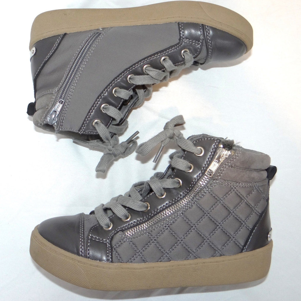Juicy Couture Womens Grey Quilted High Top Sneakers Side Zip Shoes Size 6.5