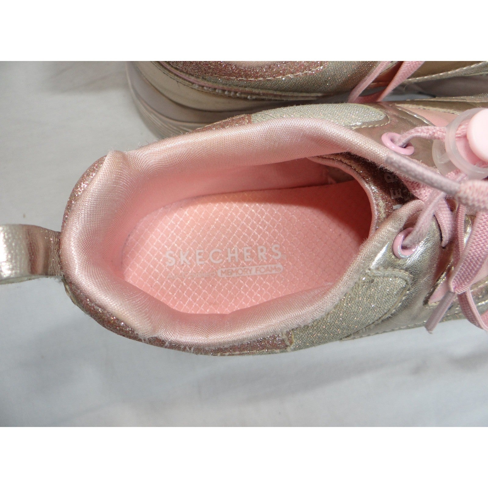 Skechers Kids Girls Sneakers Pink Gold Glitter Memory Foam Size 5