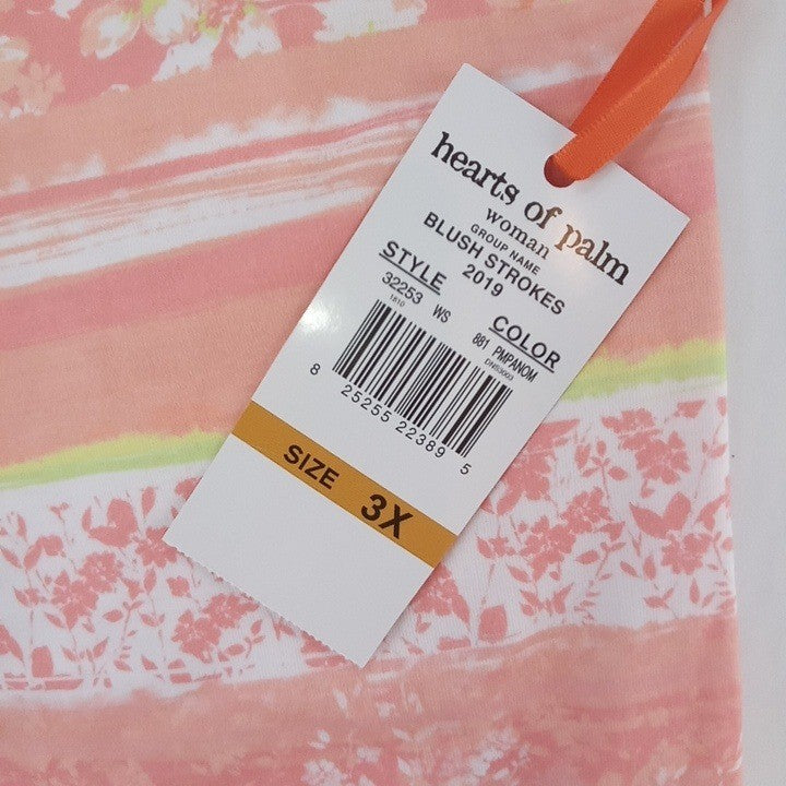 NWT-Hearts of Palm Woman Blush Strokes Print V Neck Gathered Ring Top 3X