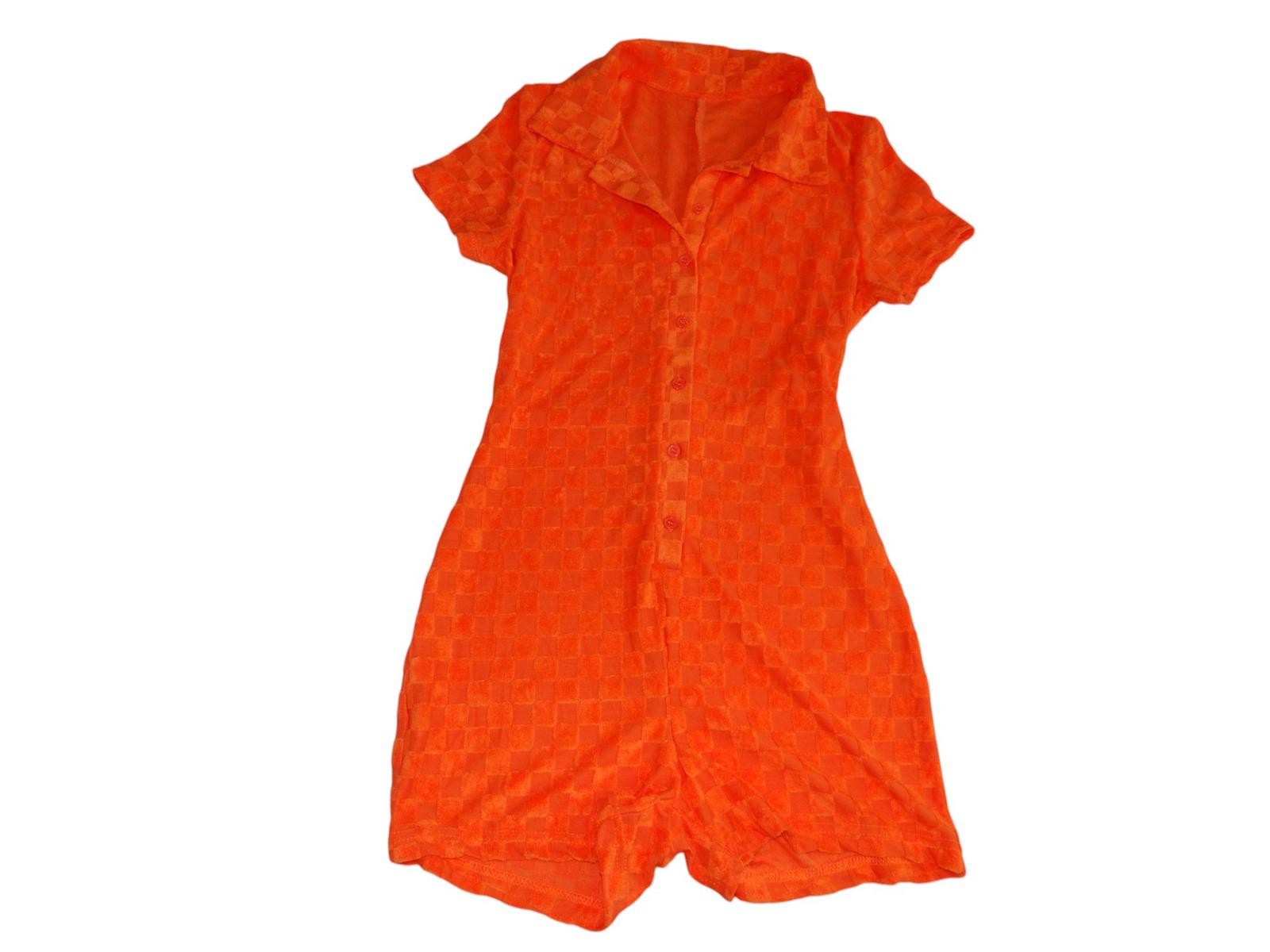 Bright Orange Short Romper with Button Closure