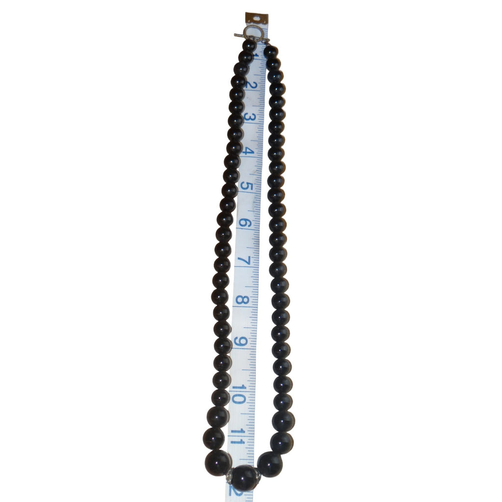 Vintage Elegant Black Beaded Statement Necklace Toggle Clasp Estate Jewelry