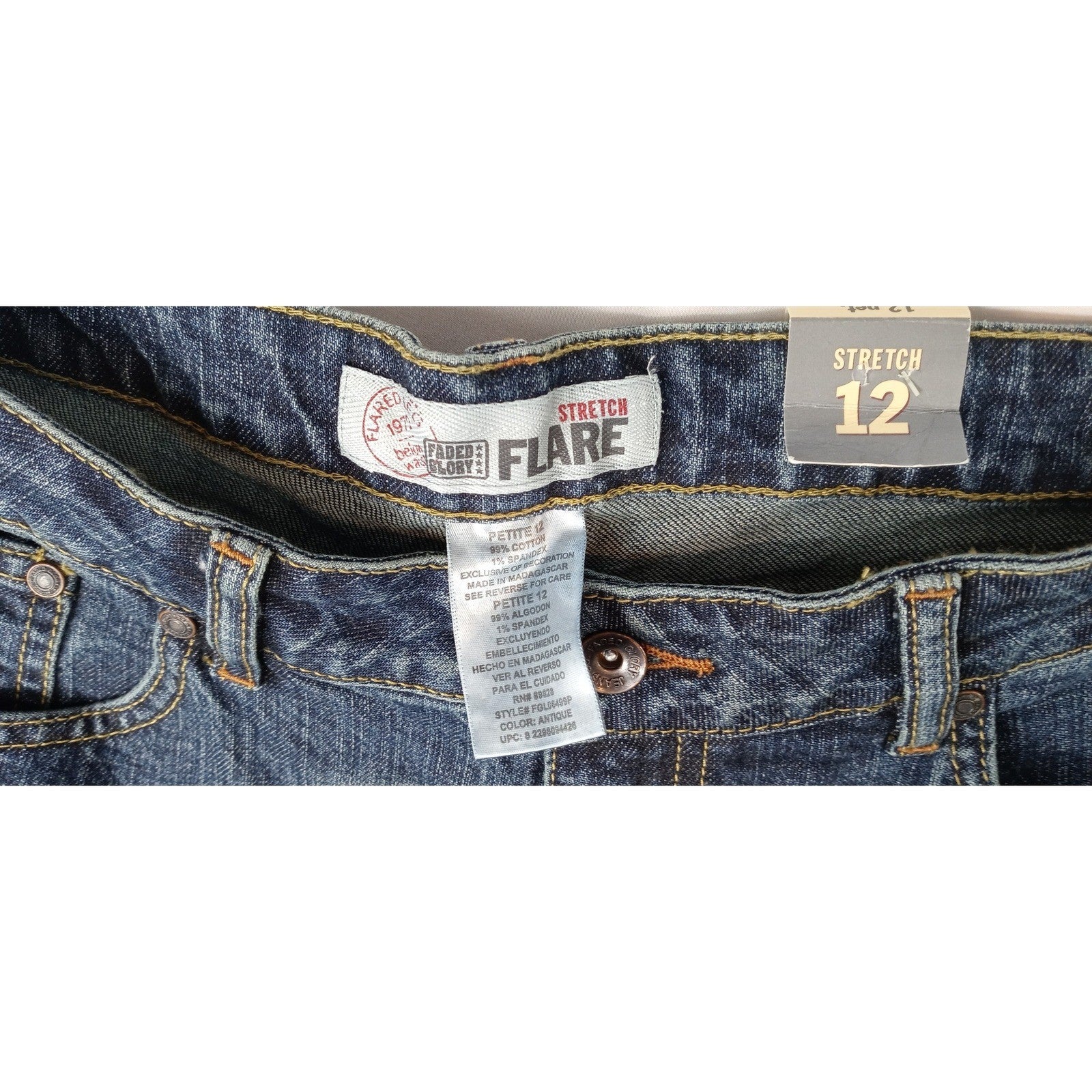 Y2K Vintage NWT Faded Glory Flare Jeans Petite Size 12 Blue Denim Stretch Pants