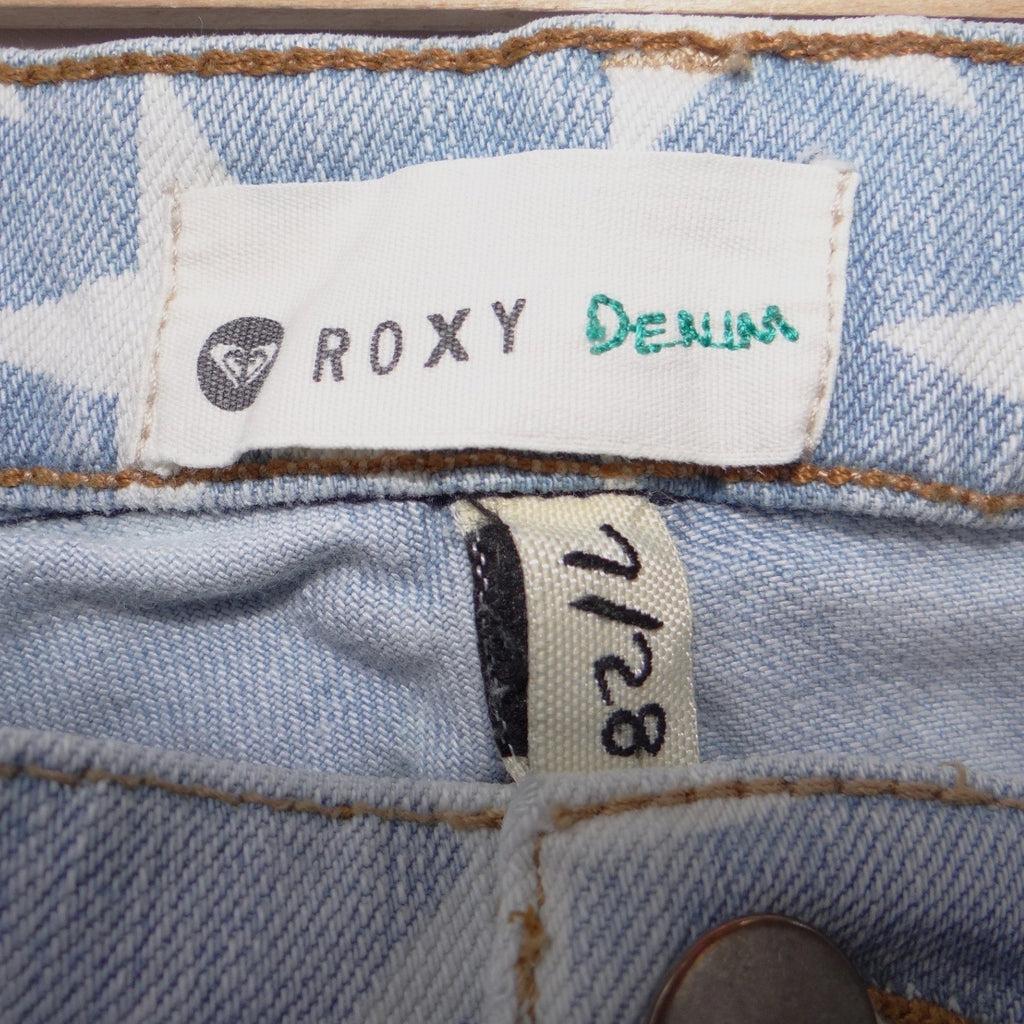 Roxy Denim Americana Stars and Stripes Cut Off Shorts Light Wash Blue Size 7/28