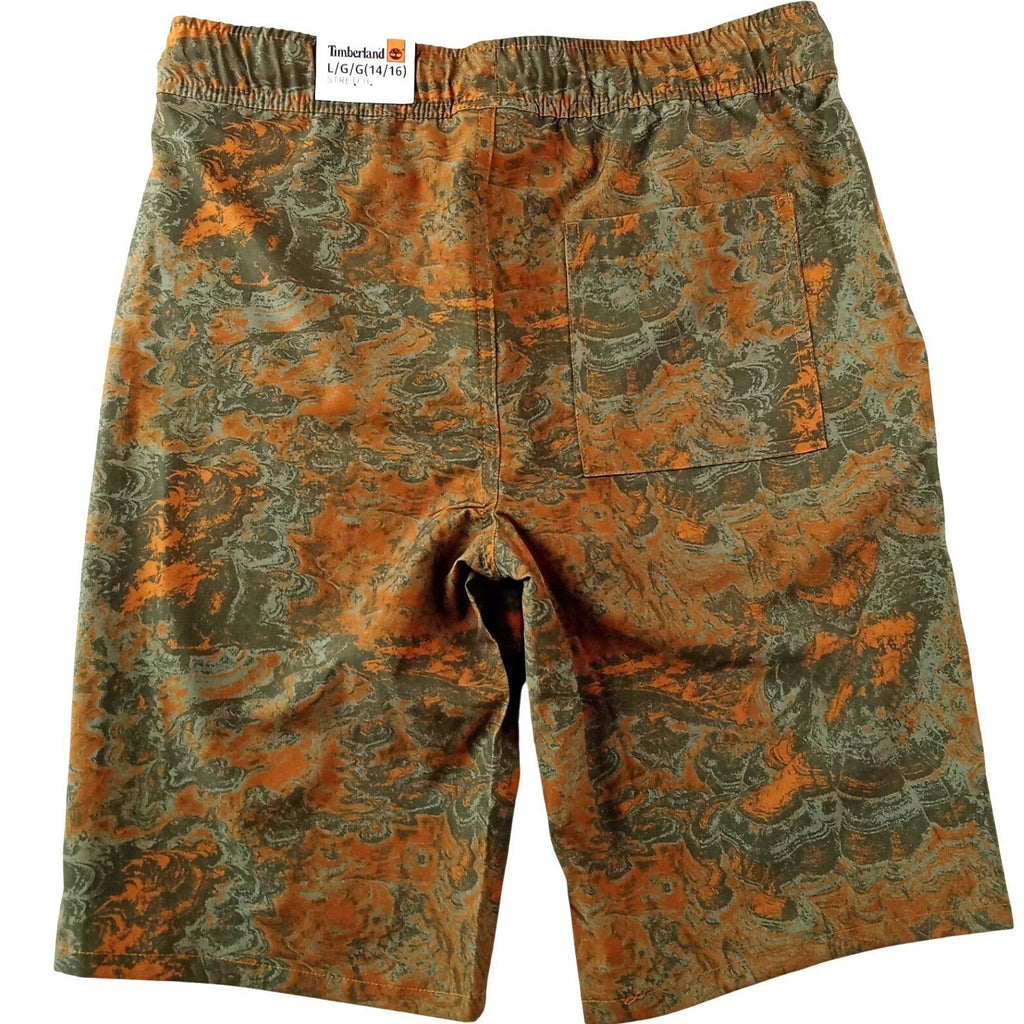 NWT-Timberland Youth Camo Marble Stretch Shorts Green Rust Size L 14/16 MSRP $44