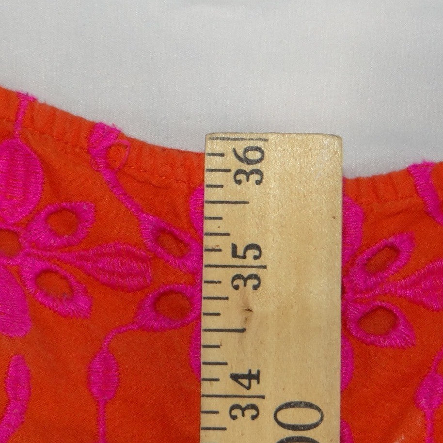 J.Crew Orange Pink Floral Eyelet Tiered Midi Dress Button Front Womens Size 0