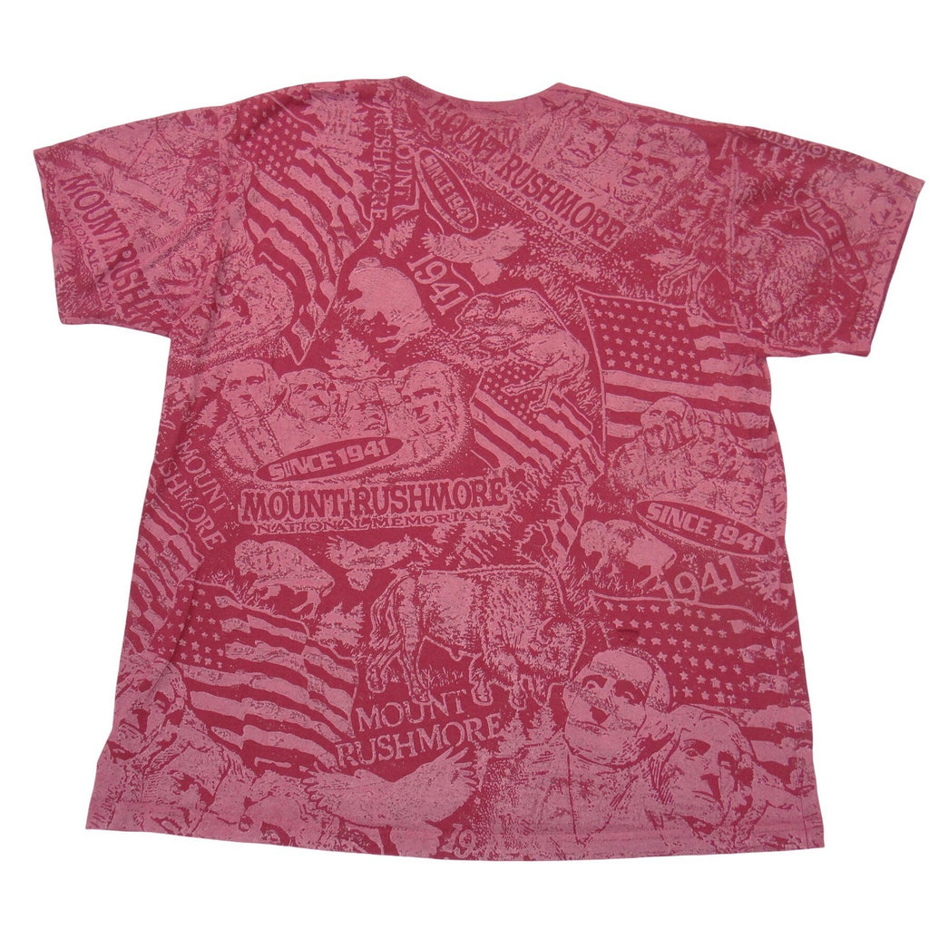 Vintage All-Over Graphic Mount Rushmore National Memorial TShirt Burgundy Men XL