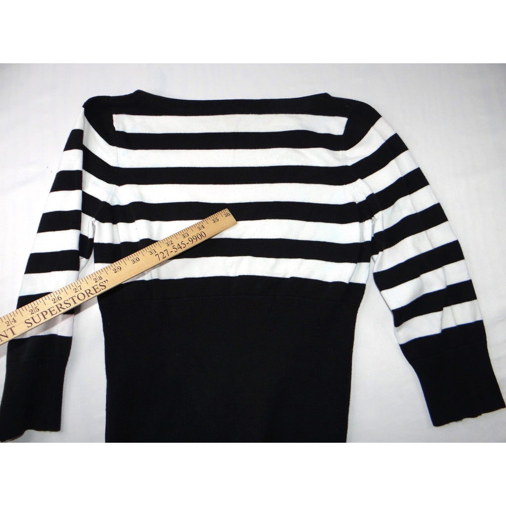 GEORGE ME Designs by Mark Eisen B&W Striped Long Sleeve Sweater Top Womens L