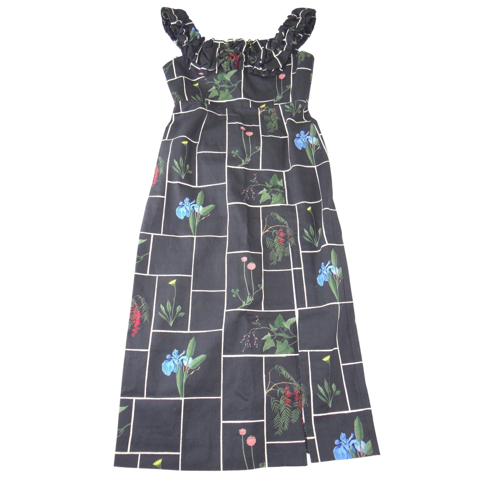 NWT-Tuckernuck Black Fresher Buds Suze Dress Floral Grid Ruffle Midi Size 12