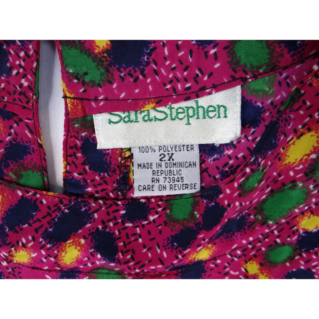 Sara Stephen Womens 2X Pink Floral Print Short Sleeve Button Back Blouse Top