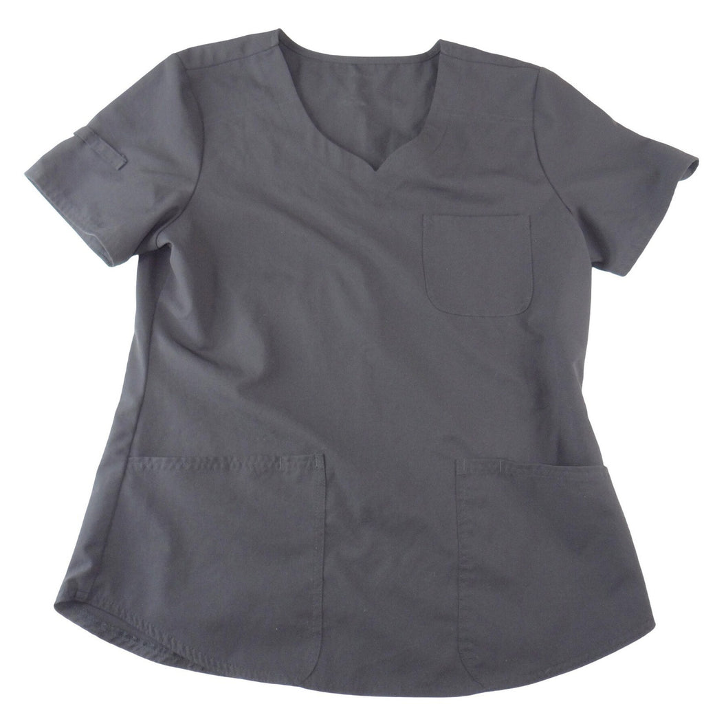 ScrubStar Womens Black V-Neck Short Sleeve Scrub Top Pockets Size Medium