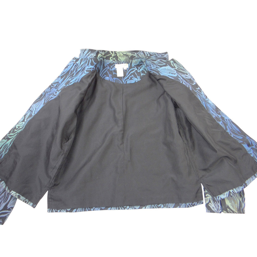 VTG Coldwater Creek Womens Blue Botanical Jacquard Mandarin Collar Jacket Size M