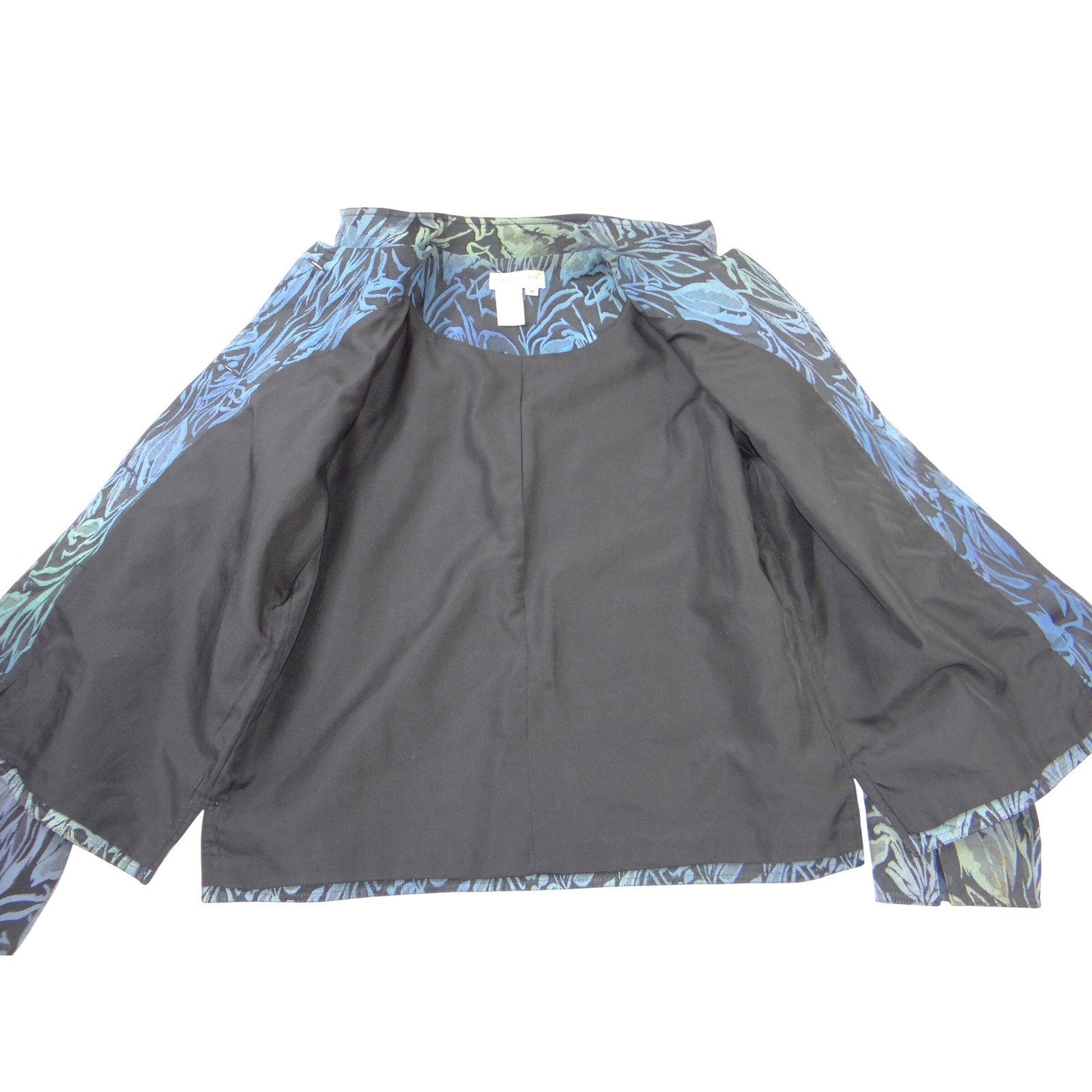 VTG Coldwater Creek Womens Blue Botanical Jacquard Mandarin Collar Jacket Size M