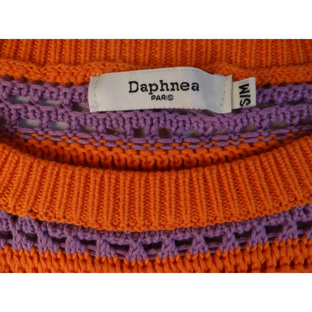 Daphnea Paris Striped Crochet Knit Top Orange Purple Short Sleeve Women S