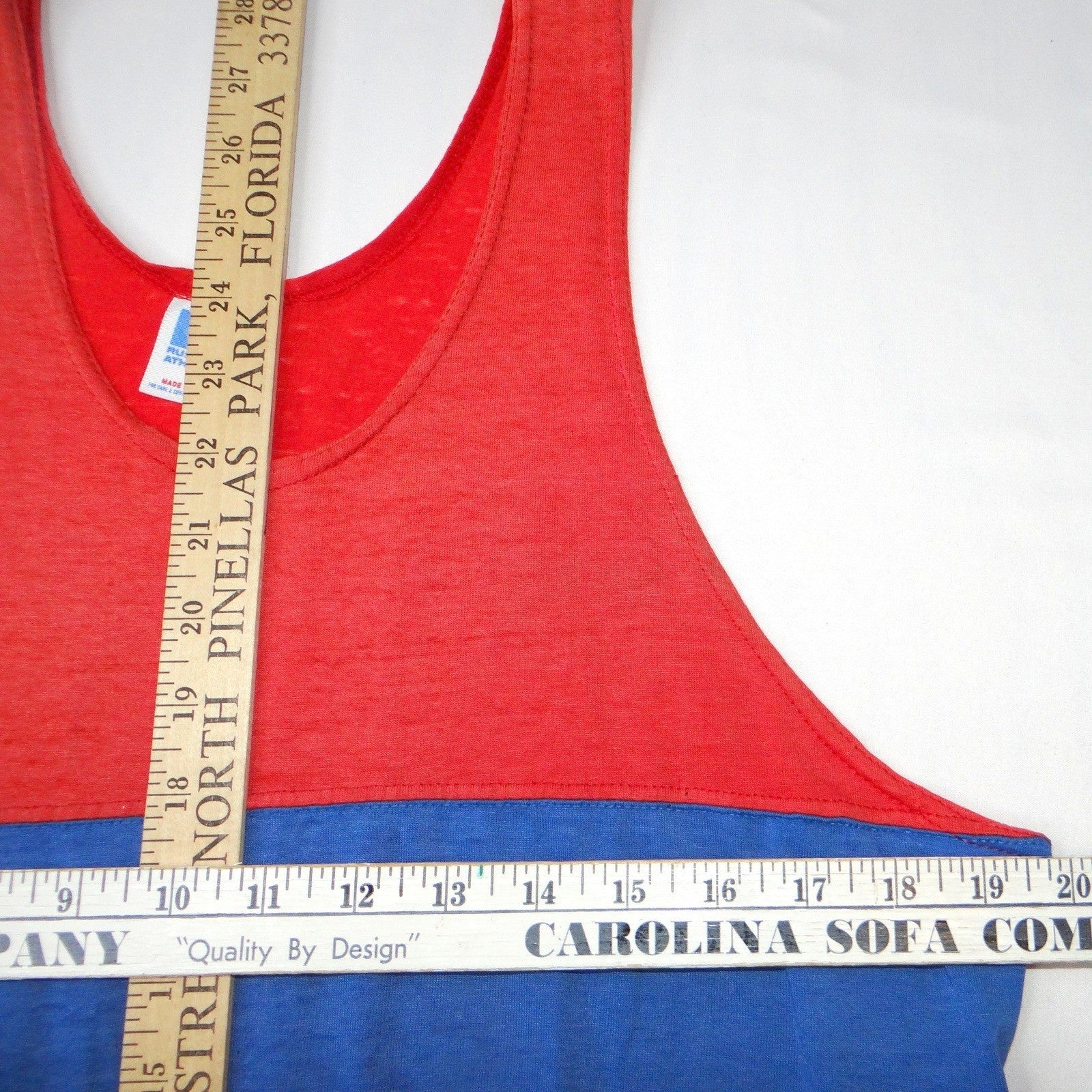 VTG Russell Athletic Men Red Blue Stripe Tank Top Athletic Fit Sz Large USA Made