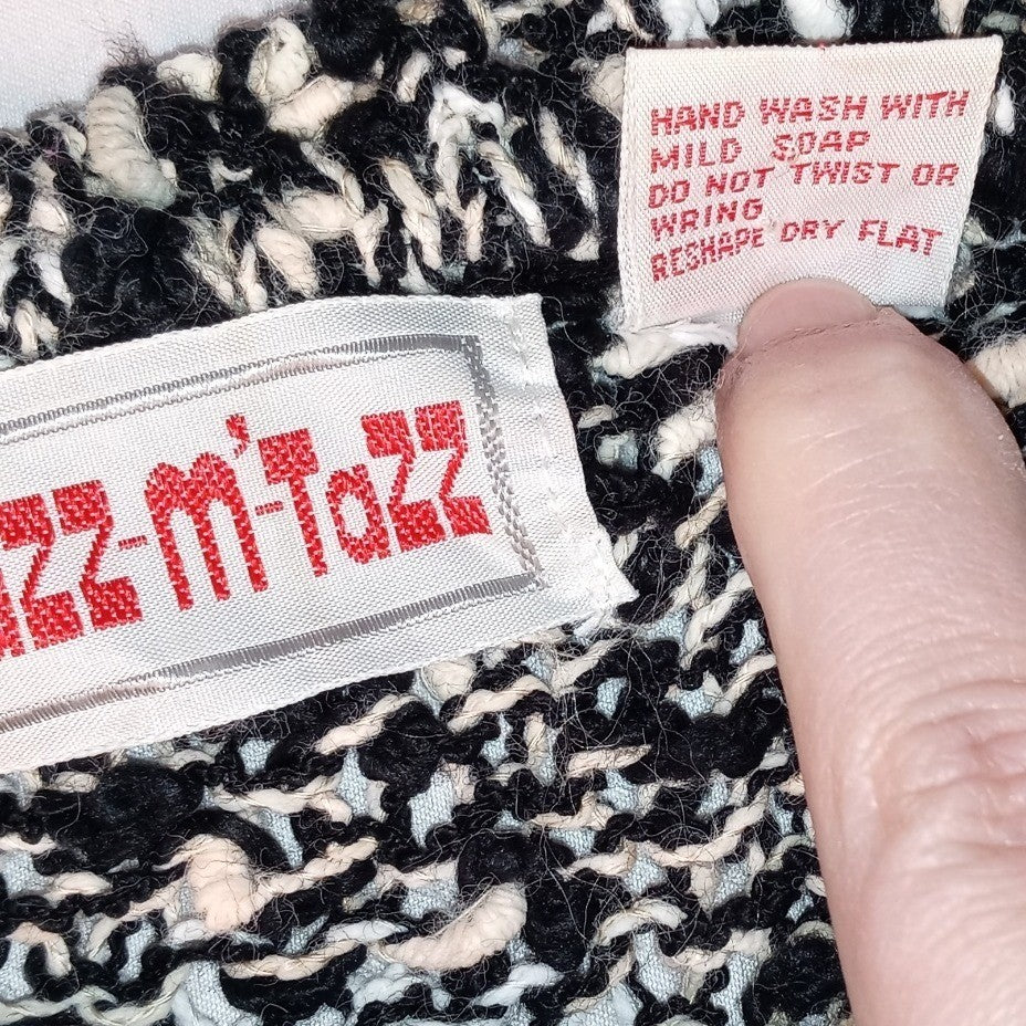 Vintage Razz-m'-Tazz Black White Textured Knit Sweater Women's Large Acrylic
